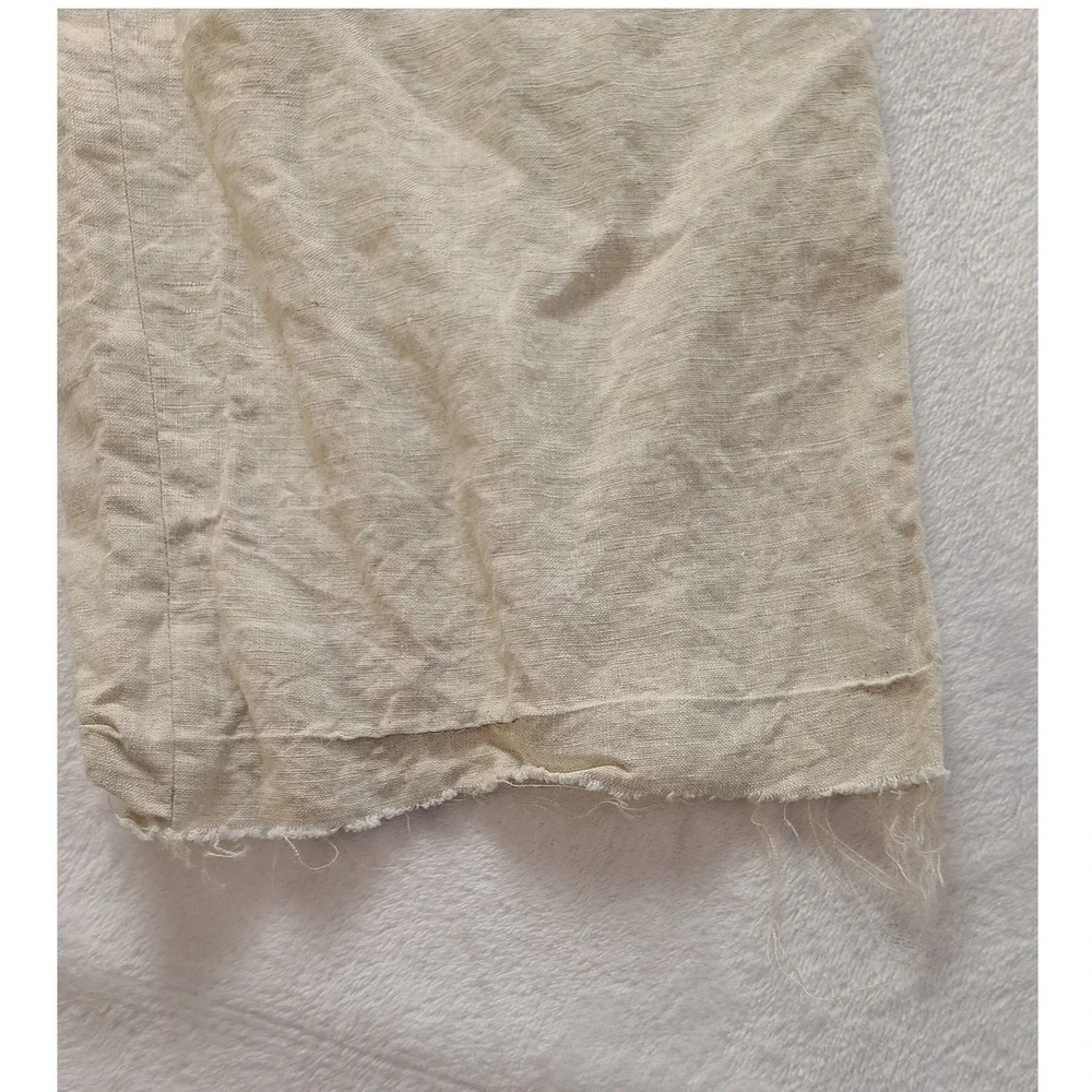 Inserch Men's 36x31 Linen Pleated Trousers Pants Beige Tan Frayed Hem‎ Neutral